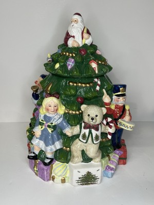 Vintage Spode Hand Painted Cookie Jar Toys Around The Christmas Tree w/Santa