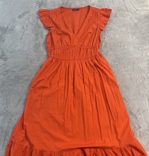 Vineyard Vines Poplin Flutter Midi Dress Orange Cocktail Sauce Large Boho Preppy