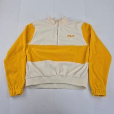 FILA Fleece Large 16 18 Yellow Women's Activewear Fleece Stripe Pullover
