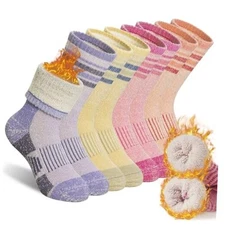  Kids Merino Wool Hiking Socks Boys Girls 8-12 Years 4 Pairs Colorful Stripe