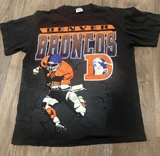 Vintage 90s AOP NFL Broncos Double Sided Single Stitch Made In USA Shirt Med