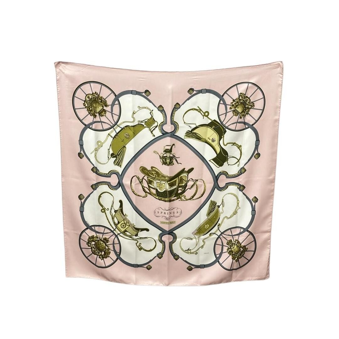 Hermes Scarf Carre90 Silk 100% Springs Ladies Damage Details Folded Wrinkles on