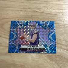 2024 Panini Mosaic JJ McCarthy NFL Debut Reactive Blue Mosaic Prizm RC #275