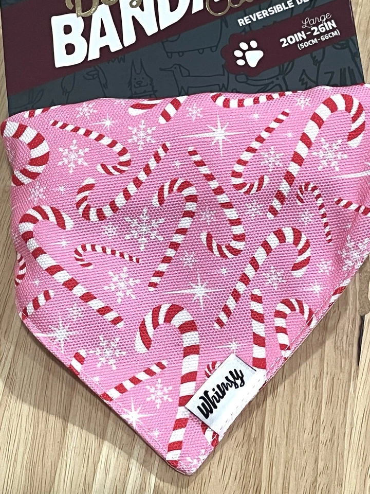 Whimsy Dog Bandana Collar Large 20”-26” Neck Reversible Pink Candy Cane Holiday - Image 2 of 4