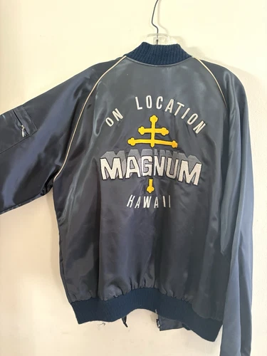 Gary Mandel Magnum Hawaii Crew Satin Bomber Jacket Blue Men's XL Zip - product listing photo