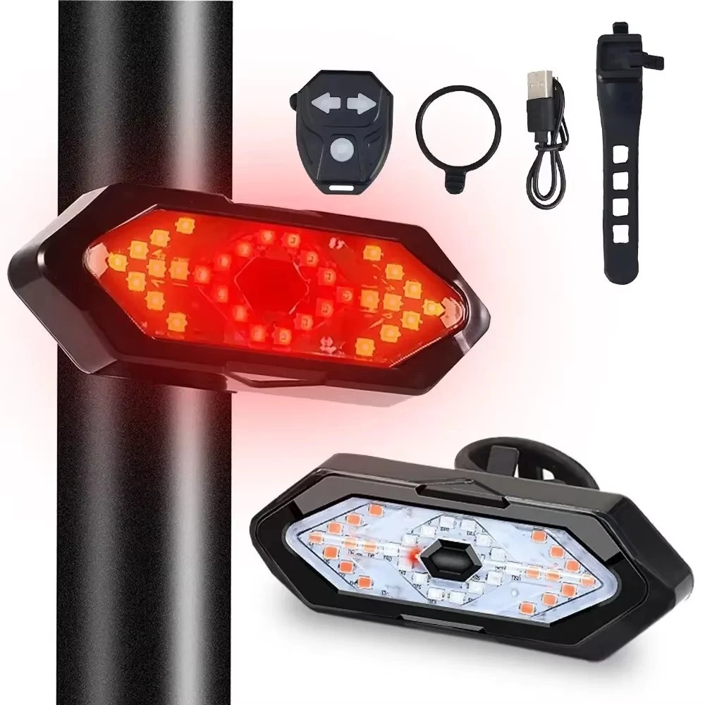 Bicycle Turn Signal Light Wireless Indicator LED Bike Rear Tail + Remote Control
