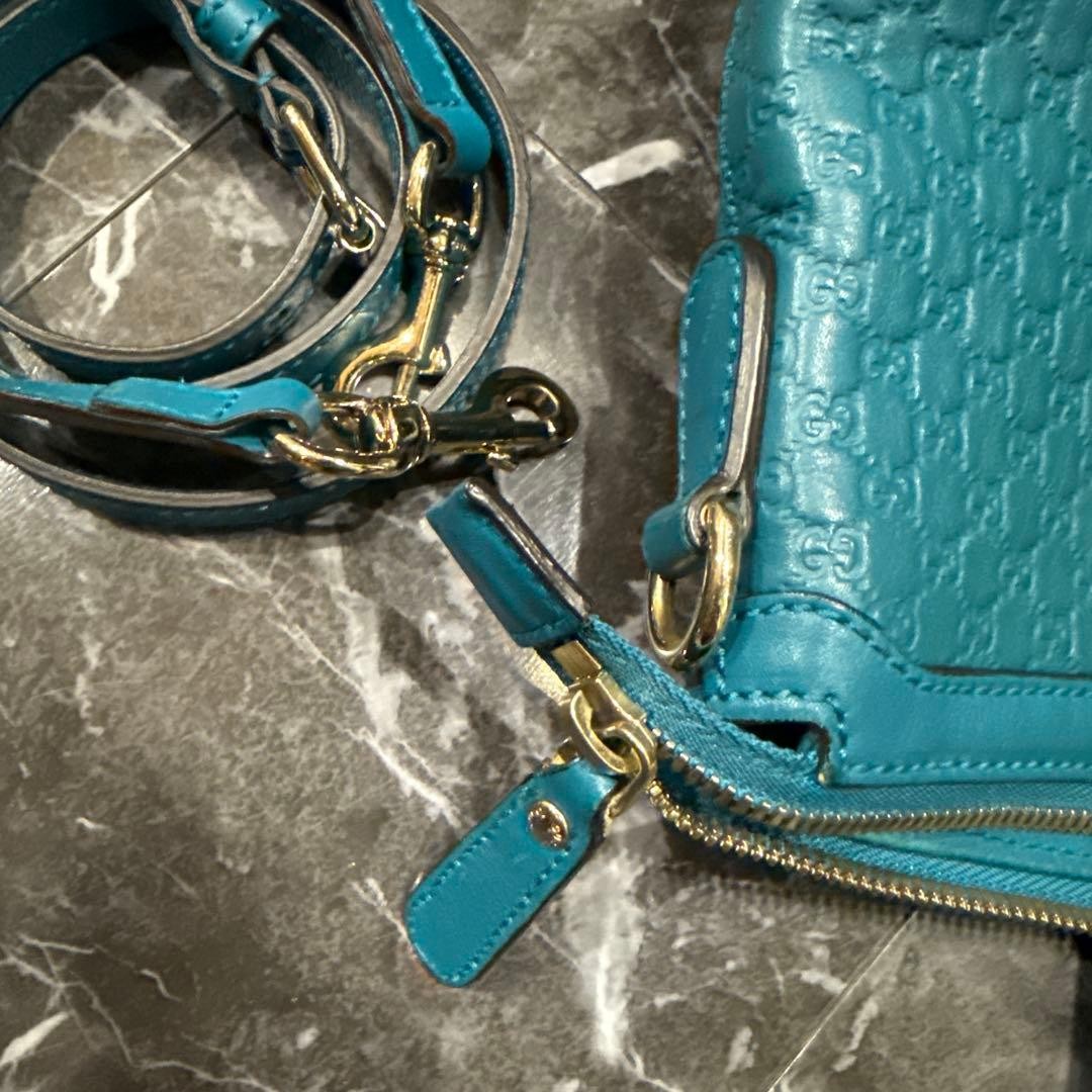 GUCCI 2Way Leather Handbag Small Blue GG Pattern Authentic Good Condition thumbnail 8
