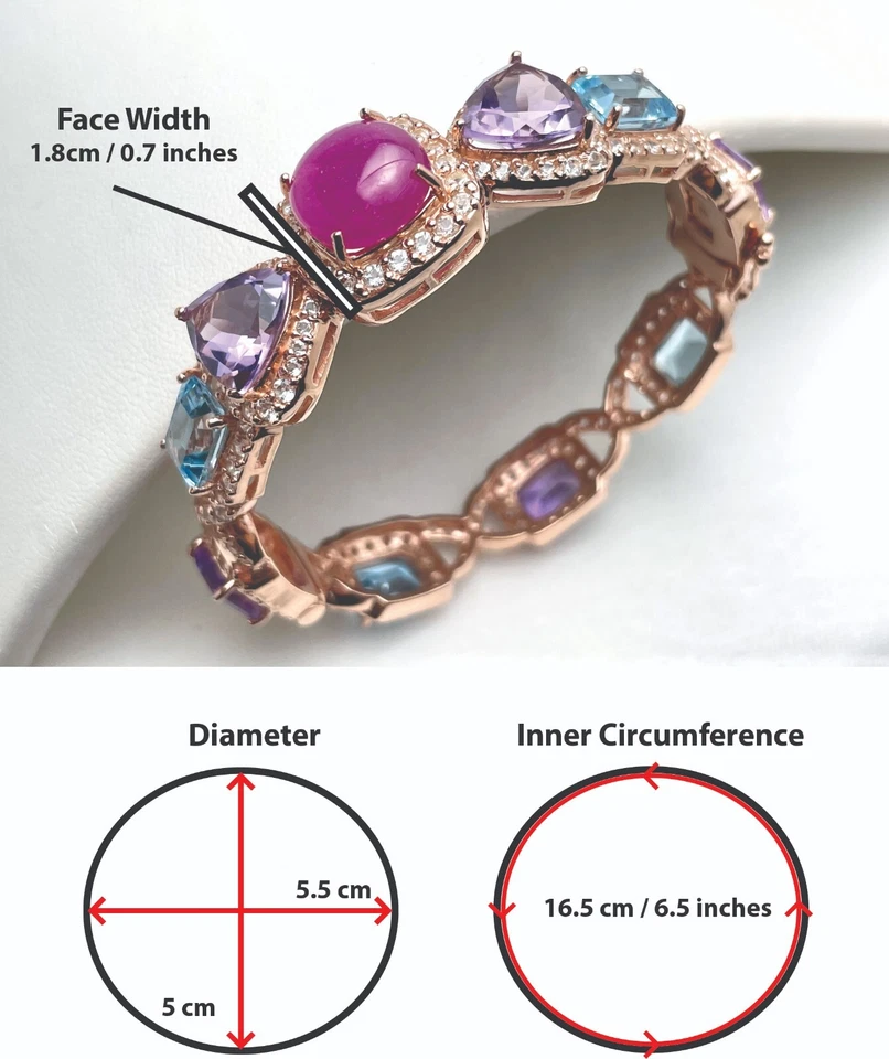 Pink Ruby, Amethyst, Blue Topaz, Bowtie Rose Gold Plated Sterling Silver Bangle - Image 2 of 4