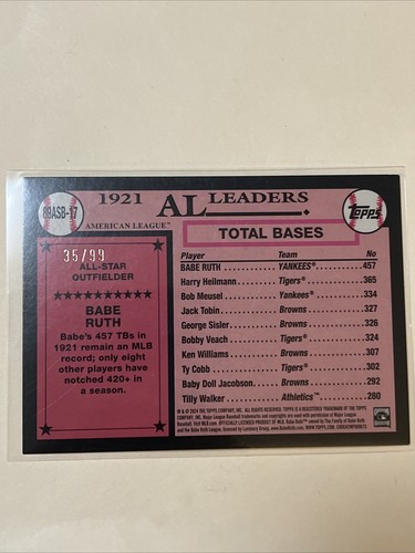 2024 Topps Serie 2 89ASB-17 Babe Ruth Green Crackle Foil/99 New York Yankees - Imagen 2 de 2