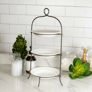 3 Tiered Metal Stand Decorative Kitchen Display With 3 White Metal