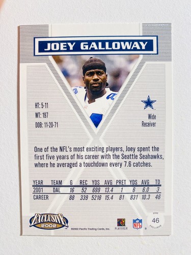 Tarjeta de fútbol americano 2002 exclusiva del Pacífico #46 Joey Balloway casi nueva-como nueva NFL - Imagen 2 de 2