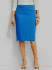 NEW 109 TALBOTS Blue Floral Matelass  Scalloped Edge Pencil Skirt Sz 8