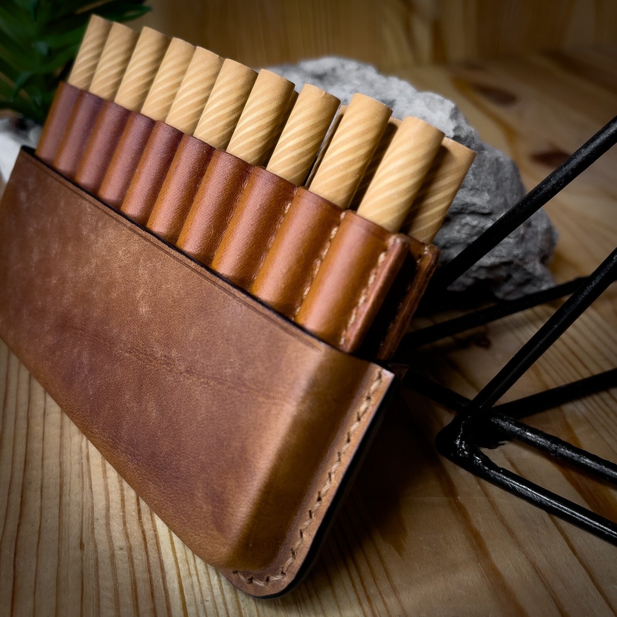 vintage leather cigarette case & Lighter Memory of Japan & Korea Map Orig. Case Leather handmade cigarette case PUEBLO