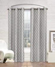 Kate Aurora Living Gray & White Trellis Clover Grommet Window Curtains - 2 Pack