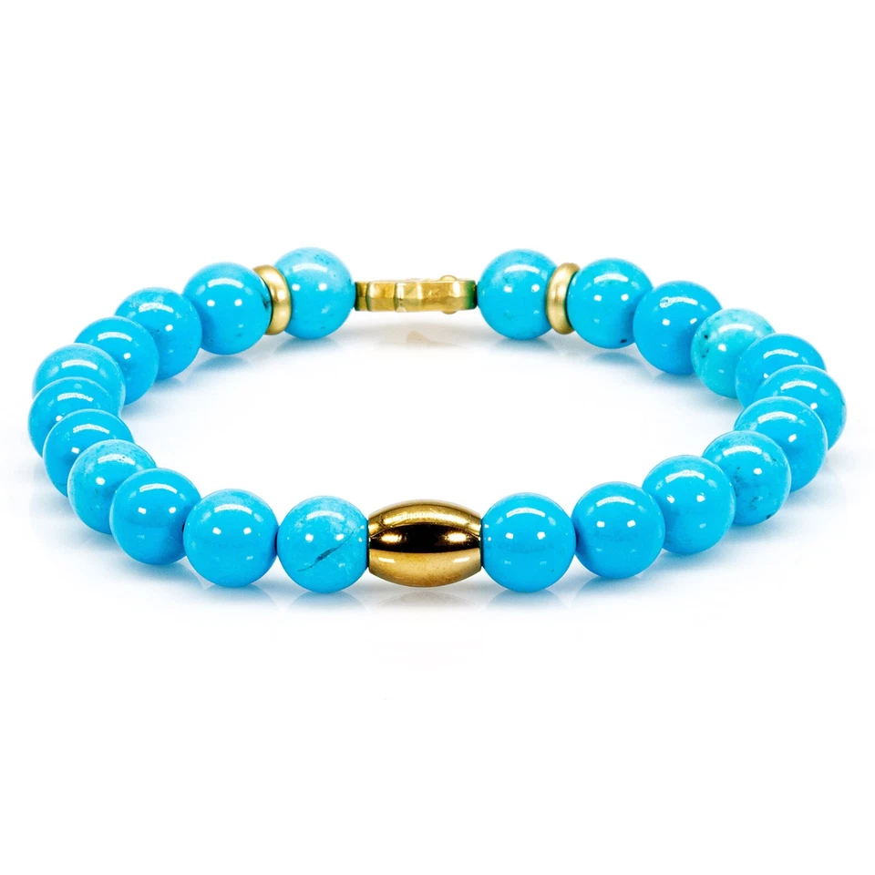 Perlenarmband Grüner / Blauer Türkis Perlen Hand der Fatima 24k vergoldet - Bild 2 von 4