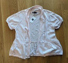 NWT Gap Kid Sz XXL 14 16 12 Light Pink Cardigan Sweater Top Gray Silver Stripe