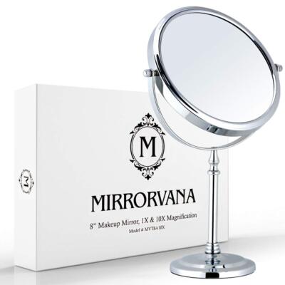 Large 8'' Wide Double Sided 10X/1X Magnifying Makeup Mirror with 15'' Tall Stand