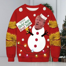 Funny Christmas Sweater Trump Snowman Santa Knitted Sweater.