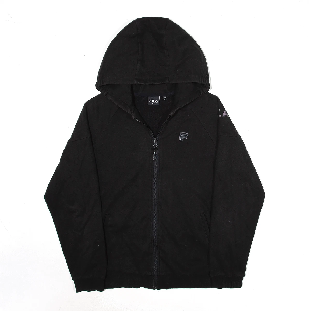 FILA Mens Sports Hoodie Black Full Zip Relaxed S eBay
