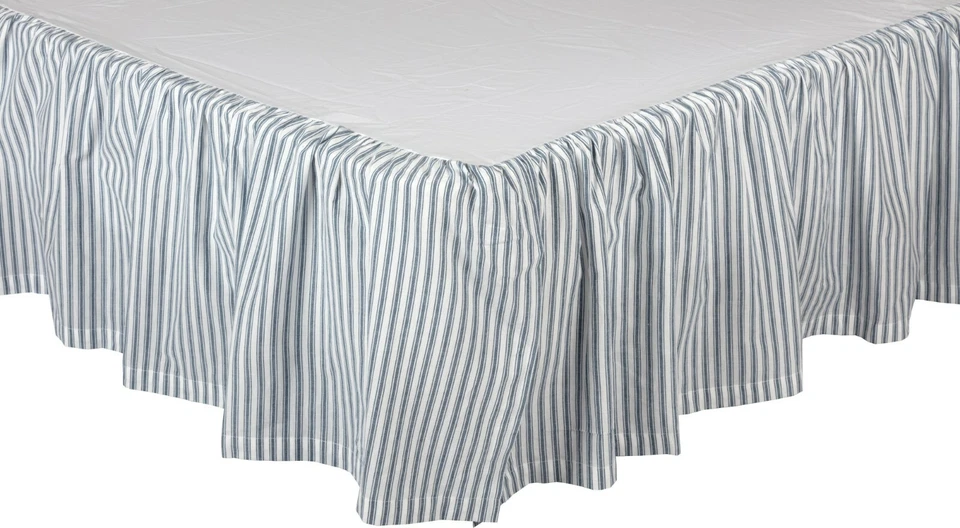 Falda Cama Queen Reunida Denim Azul Rayas Estilo Granja Sawyer Mill Foto 2 de 4