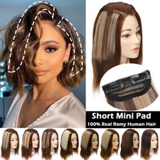 US Short Hair 100 Real Remy Human Hair Extensions Clip In Mini Pad Topper THICK