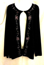 Vintage Dressbarn Black Embellished Long Sleeve Slinky Cardigan Jacket 14/16 L