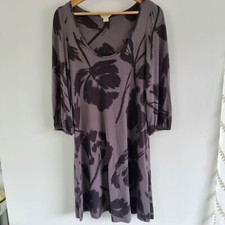 Monsoon Dress Grey Black Abstract Floral Jersey Stretch Casual Midi Size 8