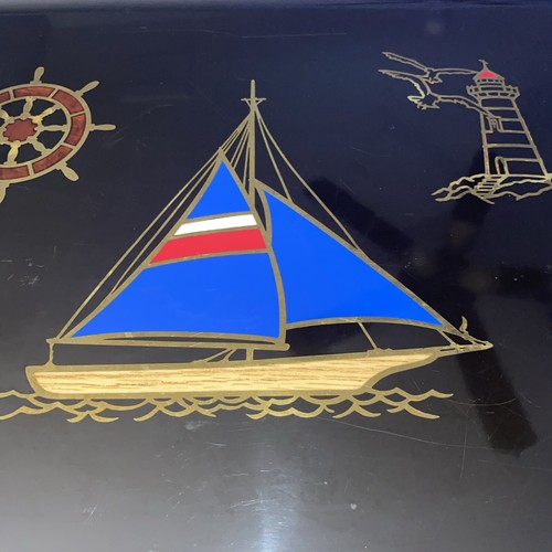 Vintage Sea Sailboat Couroc Of Monterey 18x12 Tray W/ Brass Inlays Around - Picture 3 of 6