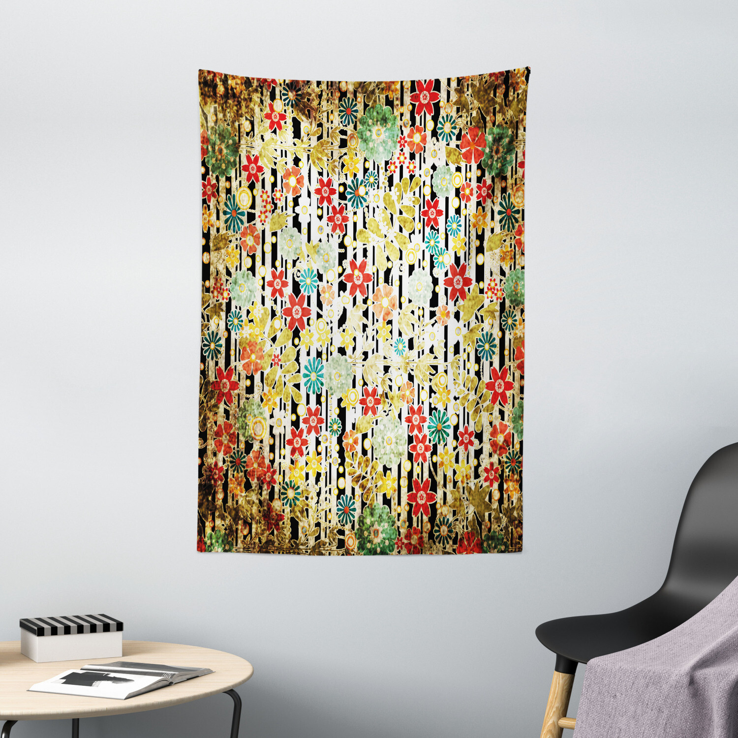 Floral Tapestry Ivy Leaves and Scenery Print Wall Hanging Decor