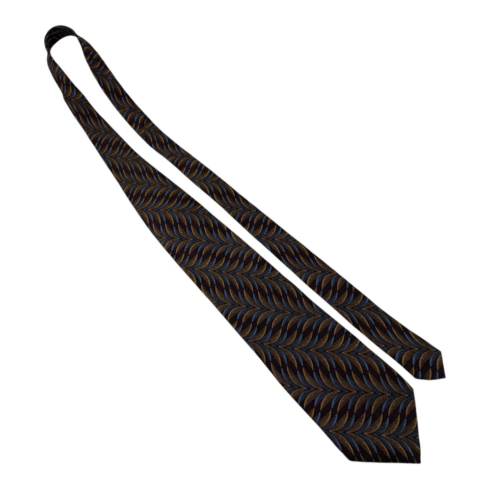 Corbata de Seda Jhane Barnes Marrón Azul Diseño Abstracto 4"x60" Hecha en Japón Foto 2 de 4