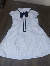 Janie  Jack. Toddler light Blue Polka Dot Collared A-Line Dress with Navy Bow