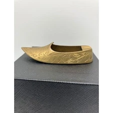 Vintage Brass Shoe Ashtray Etched Floral Design Unique Collectible Decor 3.75" L