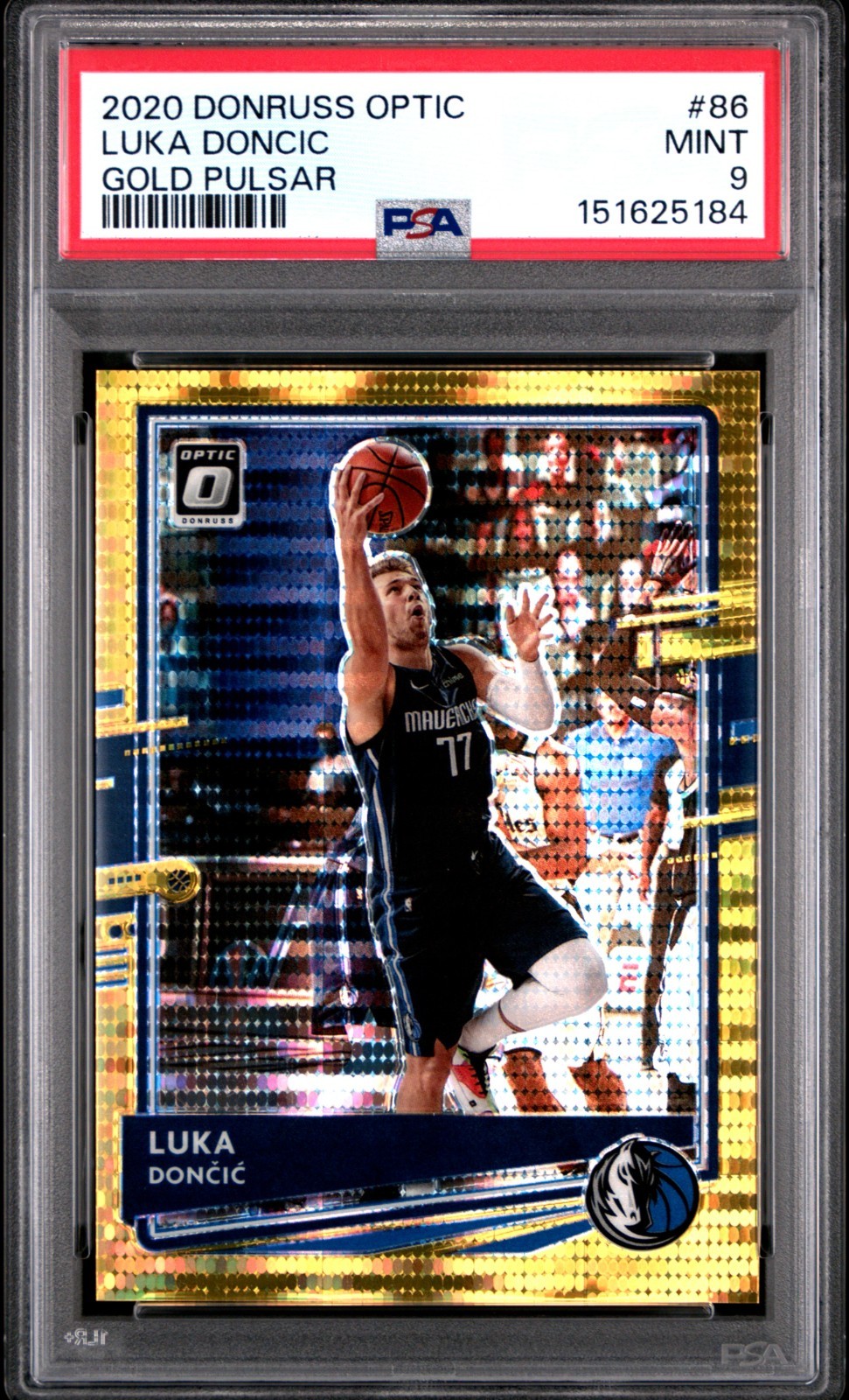 2020-21 Panini Donruss Optic #86 Luka Doncic Gold Pulsar /10 Mavericks PSA 9