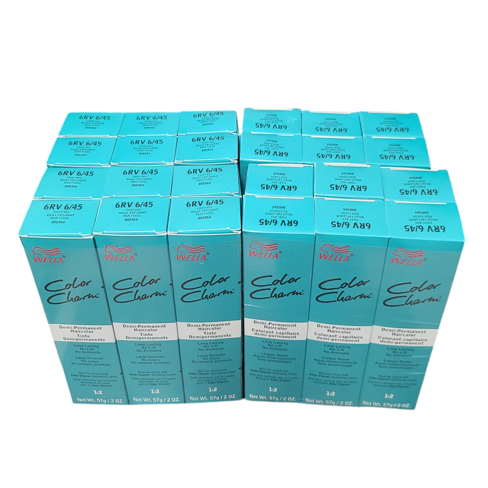 24 Pack Wella Color Charm Demi-Permanent 6RV 6/45 Fiery Red - 2 oz Ammonia Free