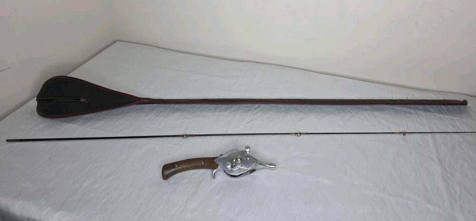 Caña de pescar Hurd Detroit Super Caster de colección, carrete de cara abierta y estuche ¡Juego raro! Foto 2 de 4