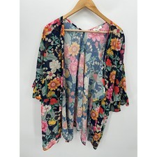 Umgee Kimono Women Medium Floral Boho Ruffle Sleeve Flowy Oversized Spring