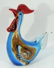Murano-style art glass rooster figurine with multicolored decoration