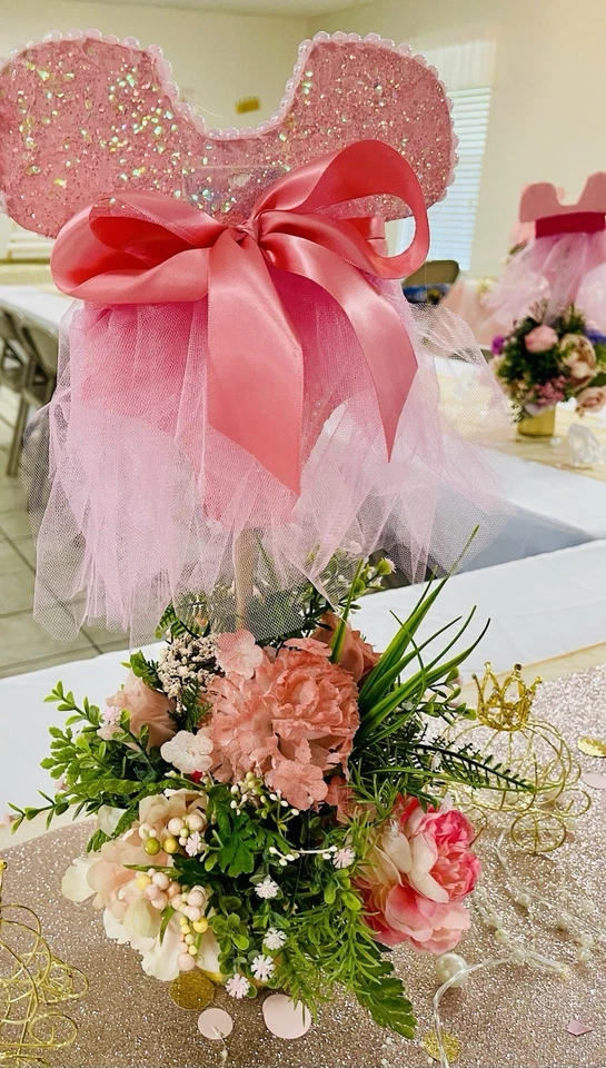 10 Centros de Mesa Baby Shower Niña Princesa Floral Tutú Oro Rosa Seda Flores Foto 2 de 4