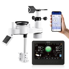 7-in-1 Wi-Fi Weather Station, 7-Inch TFT Display, Wireless Solar Powered O