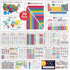 26 Set of 50 Educational Posters for Kids - Multiplication Chart, Alphabet, P...