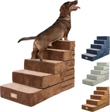 All-in-One Adjustable Dog Stairs, 5-Step Premium Pet Ramp for Small to Large Dog