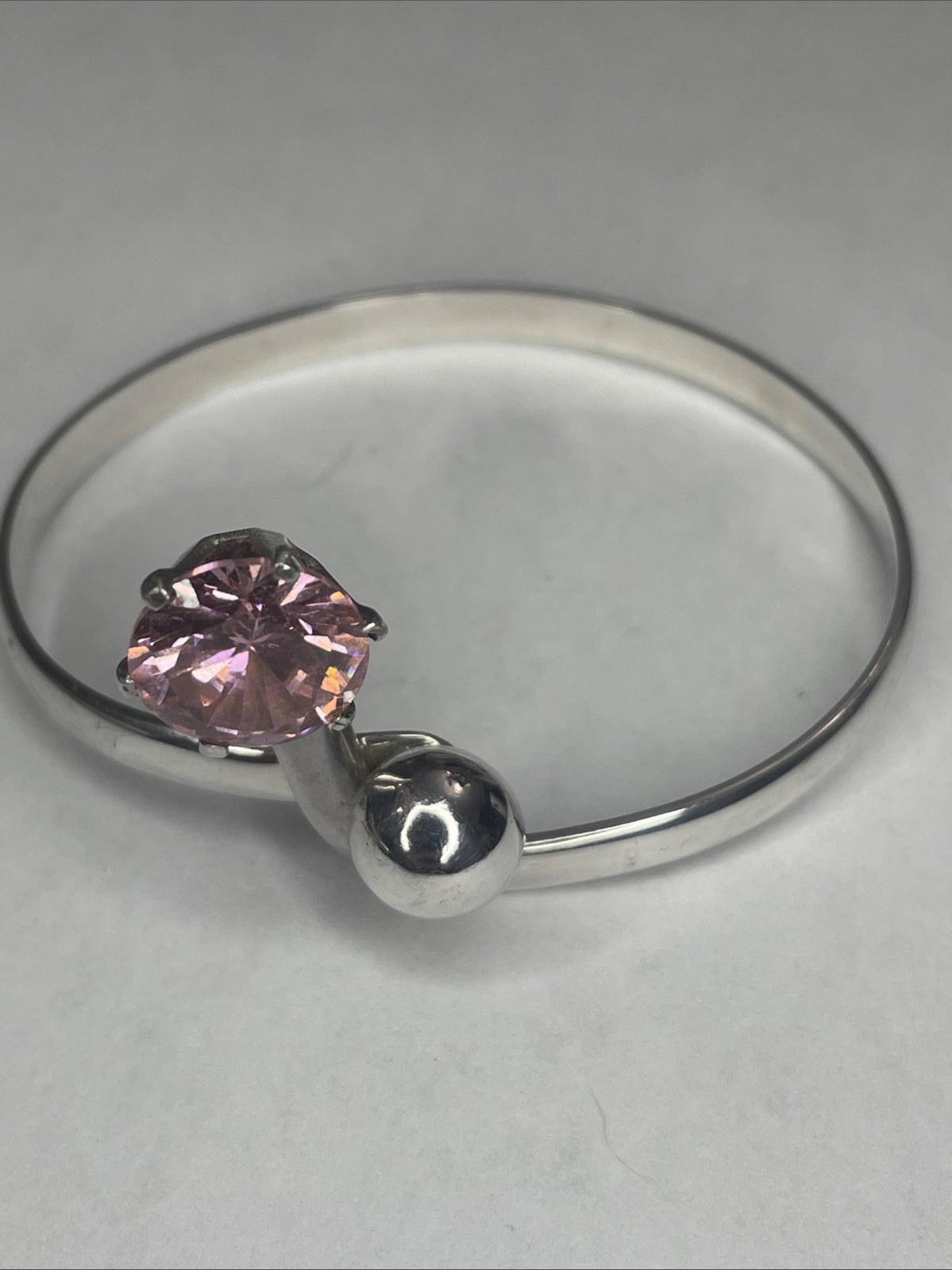 Solid Sterling 6.75” Toggle Cuff With Pink 16+ Gr… - image 1