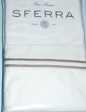 Sferra Grande Hotel Percale King Pillowcases White/Grey Pair Cotton Italy New