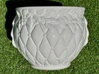 Gorgeous 9” Vtg McCoy Pottery Jardiene Leaf & Berry Diamond Quilted White Glossy