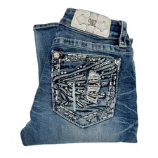 Miss Me Jeans Womens 25 26x30 ACTUAL Standard Skinny Embellished Blue Denim