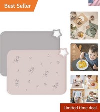 Eco-Friendly Silicone Placemats for Kids - 2 Pack, Dishwasher Safe Stain-Proof