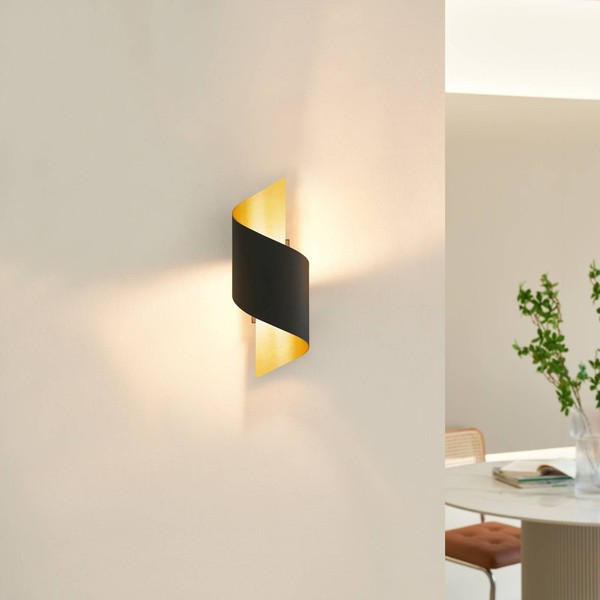 Lindby Wandlampe Schwarz Gold, Uplight Und Downlight Effekt, Wandleuchte Innen I-image