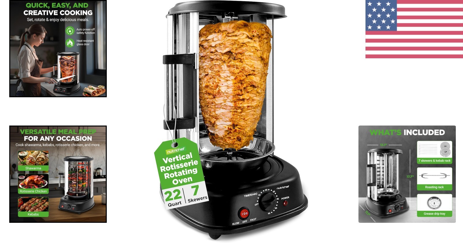 VEVOR Stainless Steel Shawarma Grill Machine Vertical Gyro Rotisserie Doner