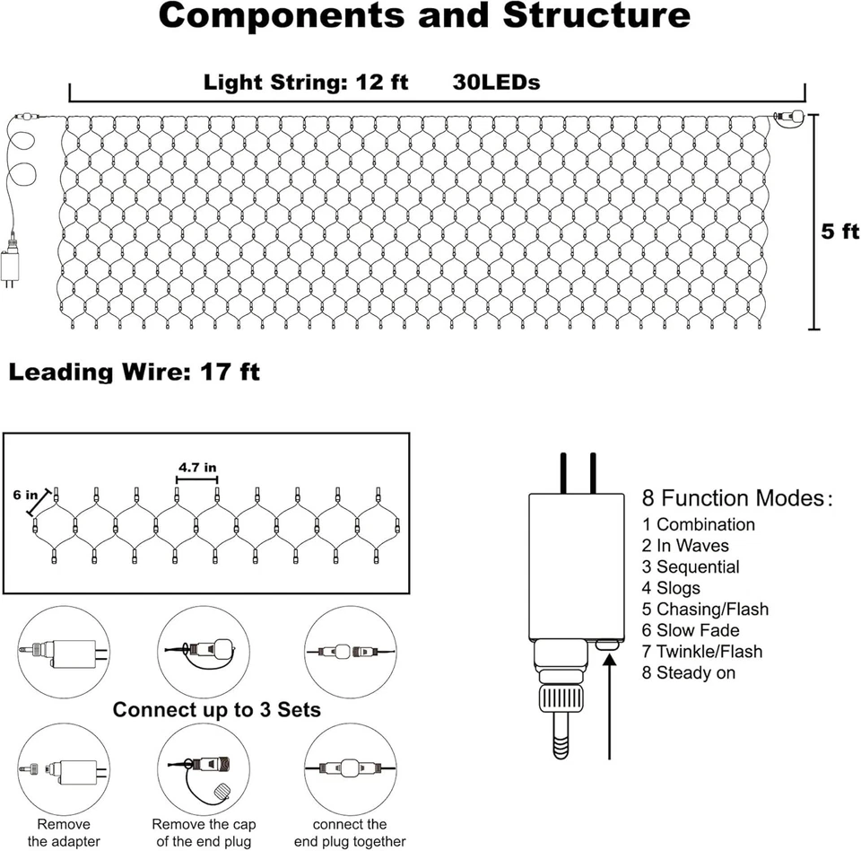 Luces De Red Para Halloween Al Aire Libre, Moderna, 12 pies x 5 pies y 360 LED NUEVO EE. UU. Foto 4 de 4