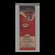 Matchbook Cover - Gas Station - Memorial Esso Station Alexandria, VA